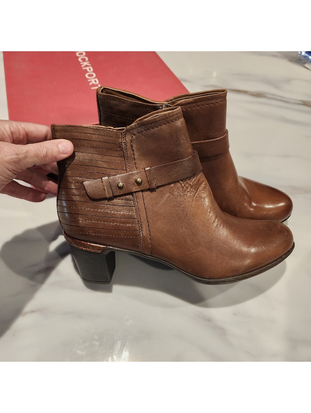Rockport Brown Leather Wedge Ankle Boots Women’s Size 10 New
